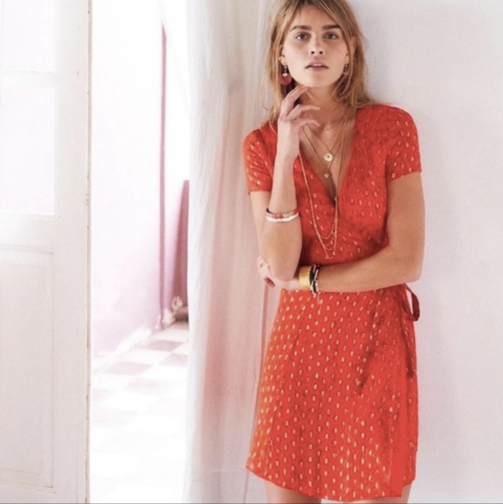 Sezane Red Silk Anastasia Dress